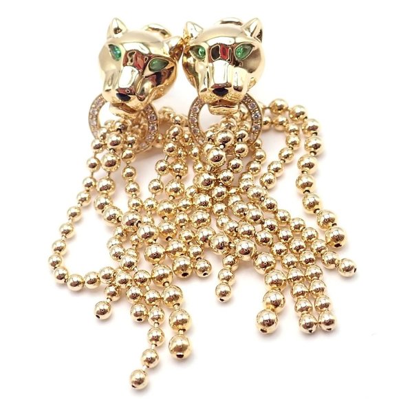 Authentic! Cartier Panther Panthere 18k Gold Diamond Tsavorite Onyx Earrings - Picture 2 of 12